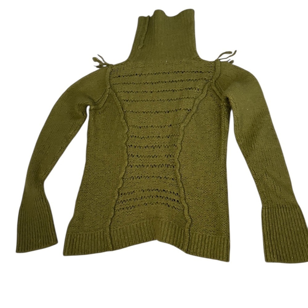 By Anthropologie Wool blend Turtleneck sweater wt Fringe and velvet details - S - Picture 12 of 13
